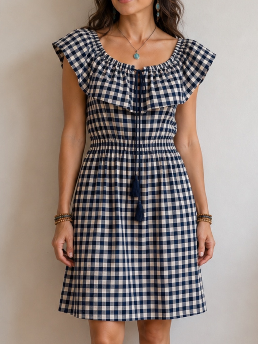 SO 100% Cotton Blue and White Off-the-Shoulder Sundress
Size XLarge
